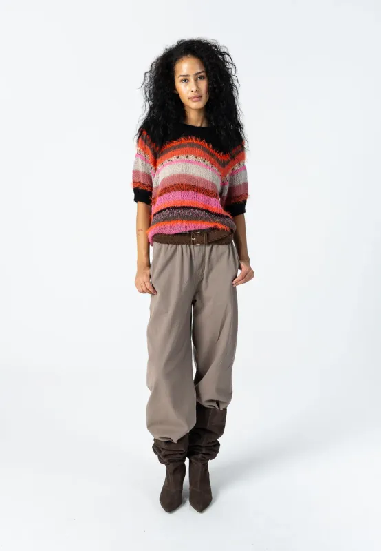 Stripe knitted jumper black and neon pink orange