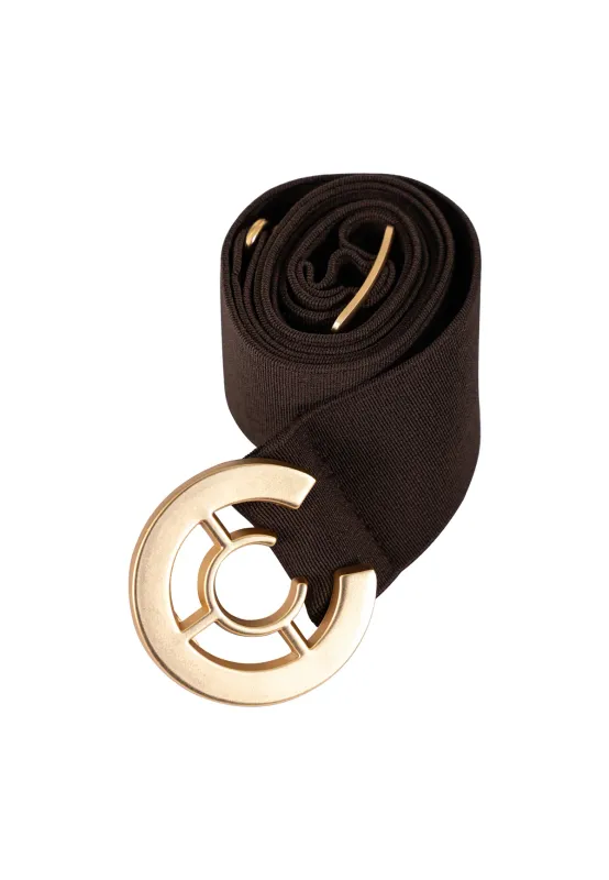 Logo elastic belt chocolate brown