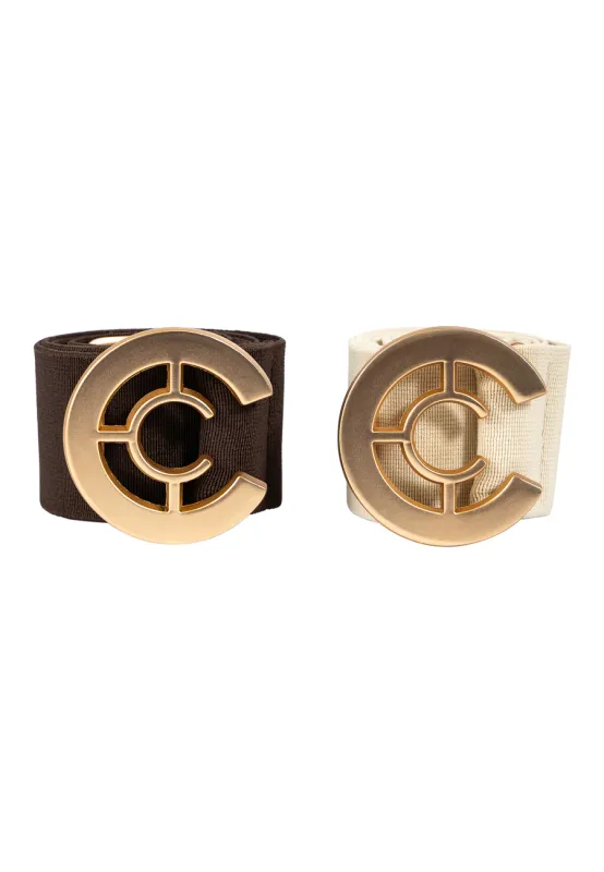 Logo elastic belt chocolate brown