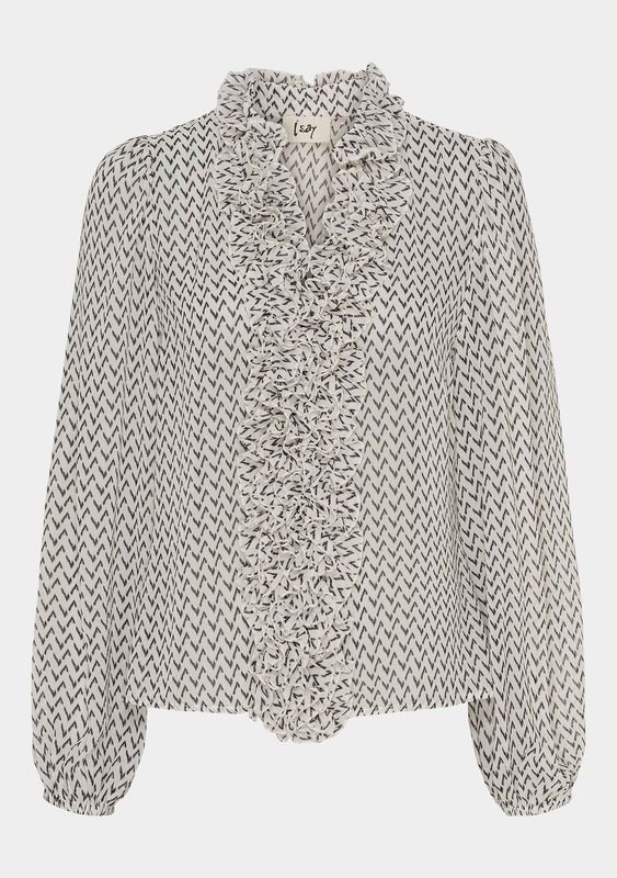 Vibse ruffle blouse black and white zigzag