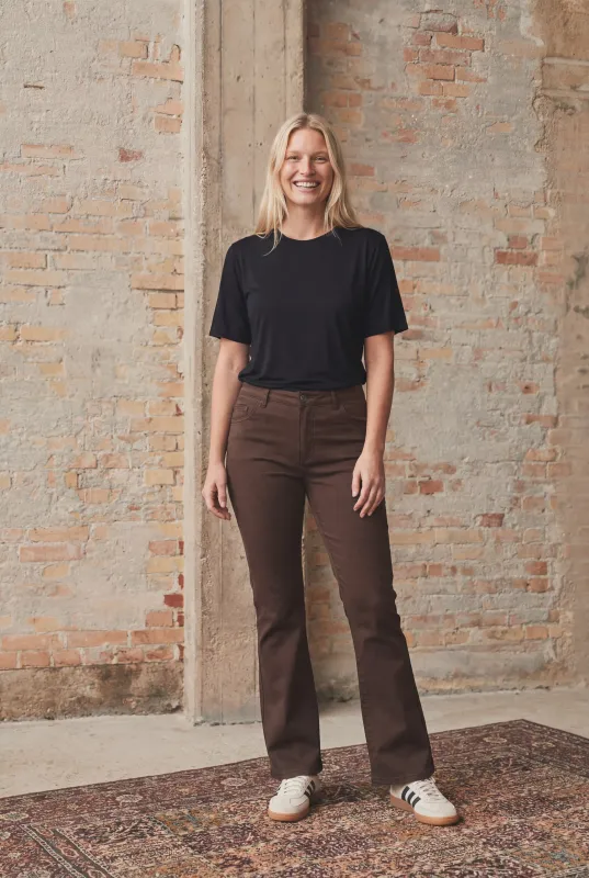 Flare coated trouser chocolate brown
