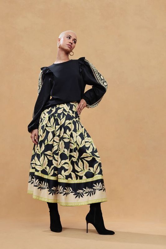 Orelia print skirt black and lime green