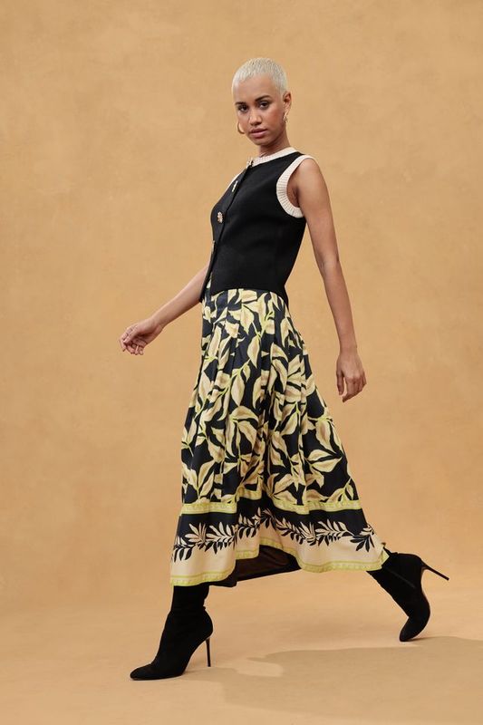 Orelia print skirt black and lime green
