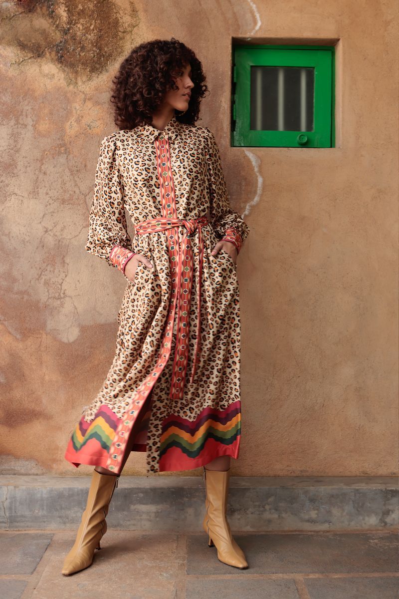 Kendal leopard print dress camel brown