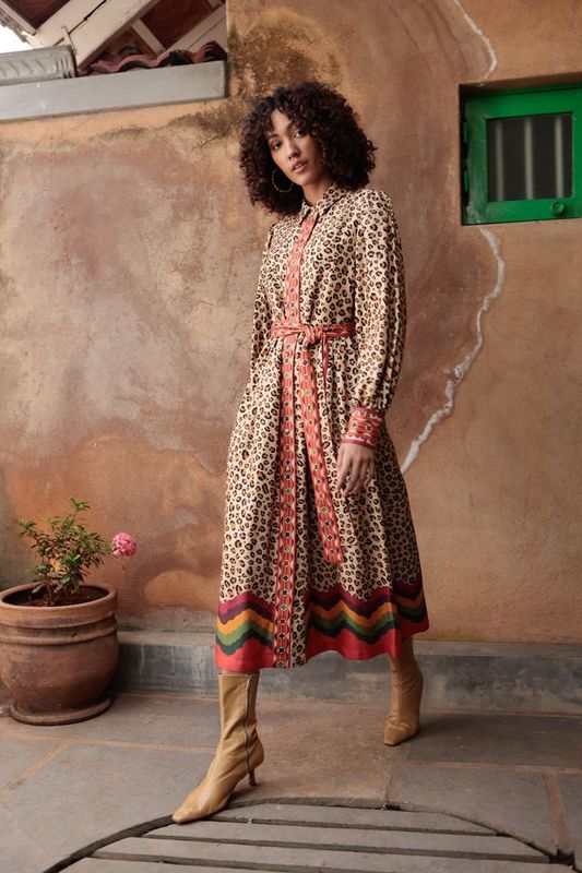 Kendal leopard print dress camel brown