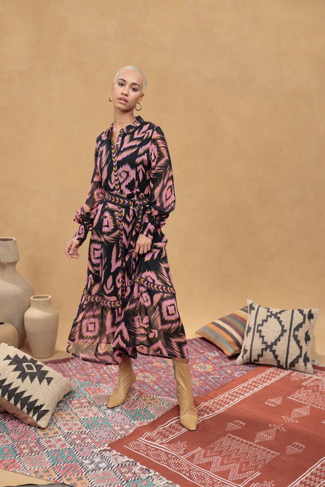 June black and pink print shirt dress
