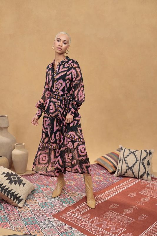 June black and pink print shirt dress