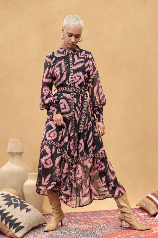 June black and pink print shirt dress