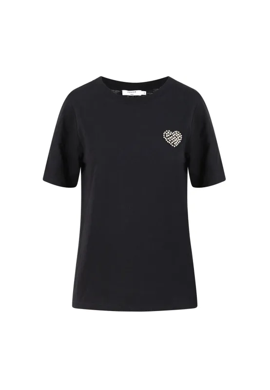 T-shirt with beaded heart black