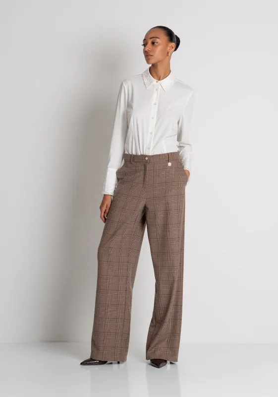 Trousers with splits  taupe and raspberry pink