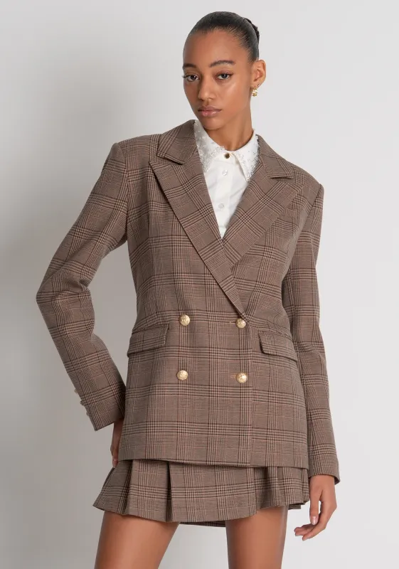 Long double breasted blazer jacket taupe and raspberry pink