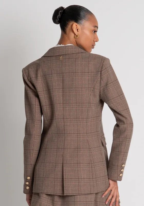 Long double breasted blazer jacket taupe and raspberry pink