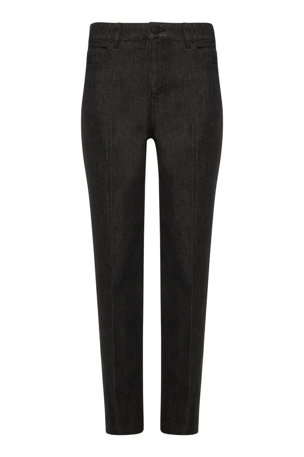 Cropped denim jeans with black rhinestone embellishment black