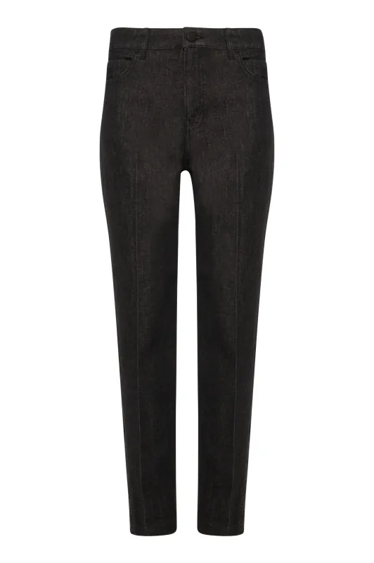 Cropped denim jeans with black rhinestone embellishment black