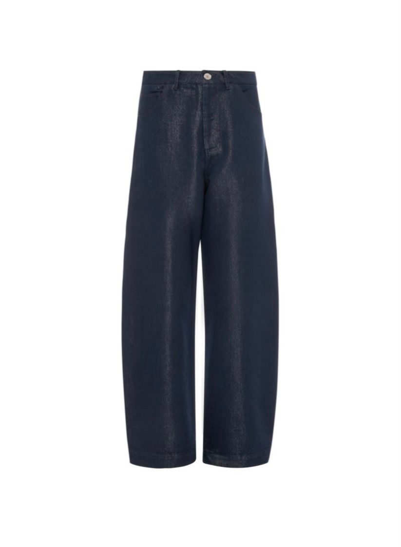 Balloon shape denim jeans dark blue with metallic thread