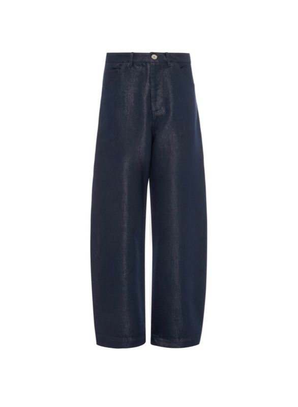 Balloon shape denim jeans dark blue with metallic thread