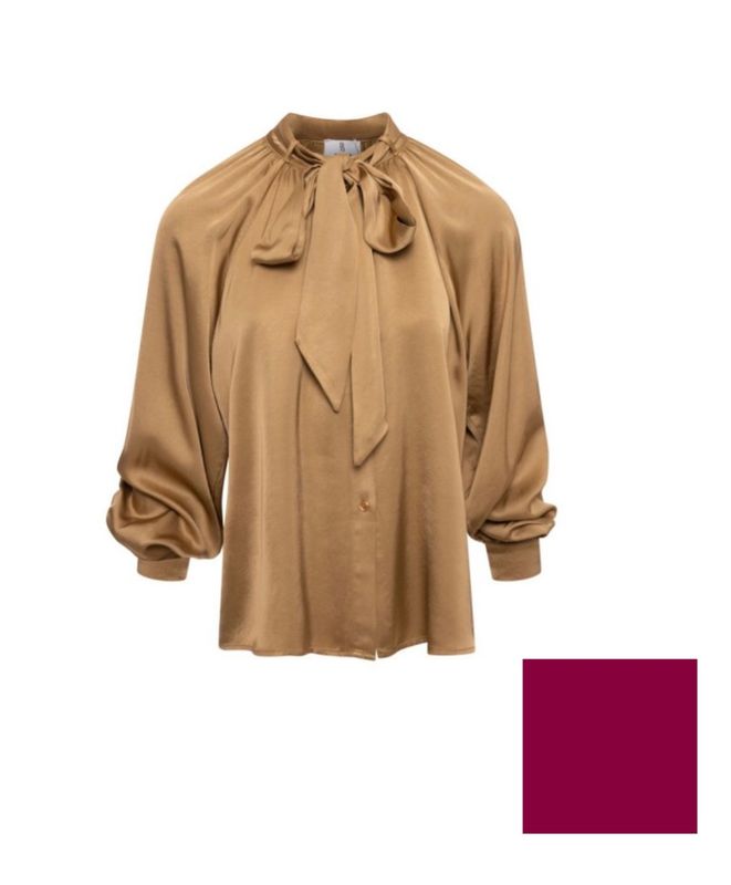 A-shape satin blouse burgundy red