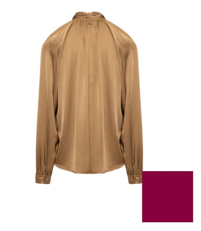 A-shape satin blouse burgundy red