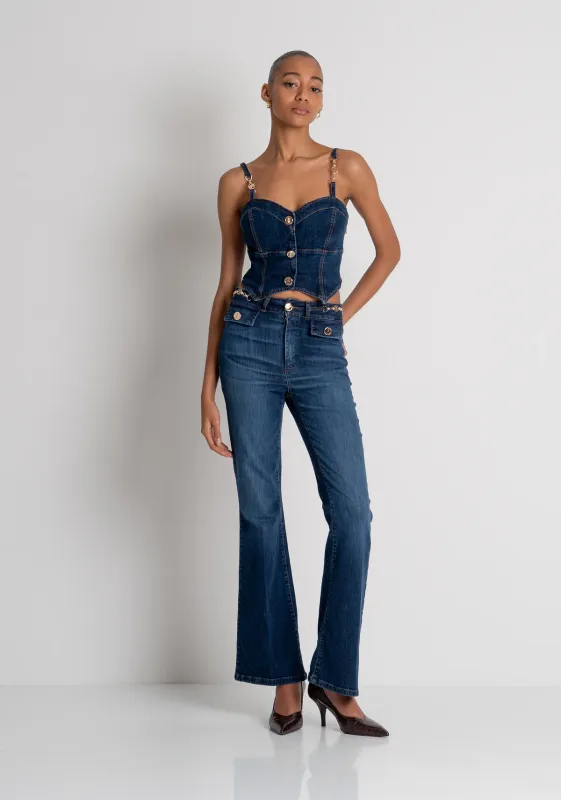 Embellished gold  denim bootcut jeans blue