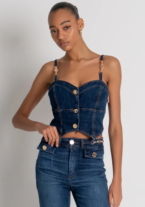 Embellished gold  denim bootcut jeans blue