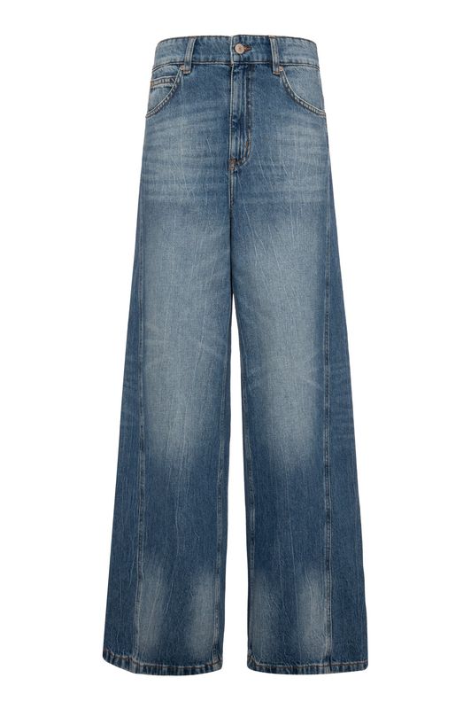 Twisted seam wide leg denim jeans blue