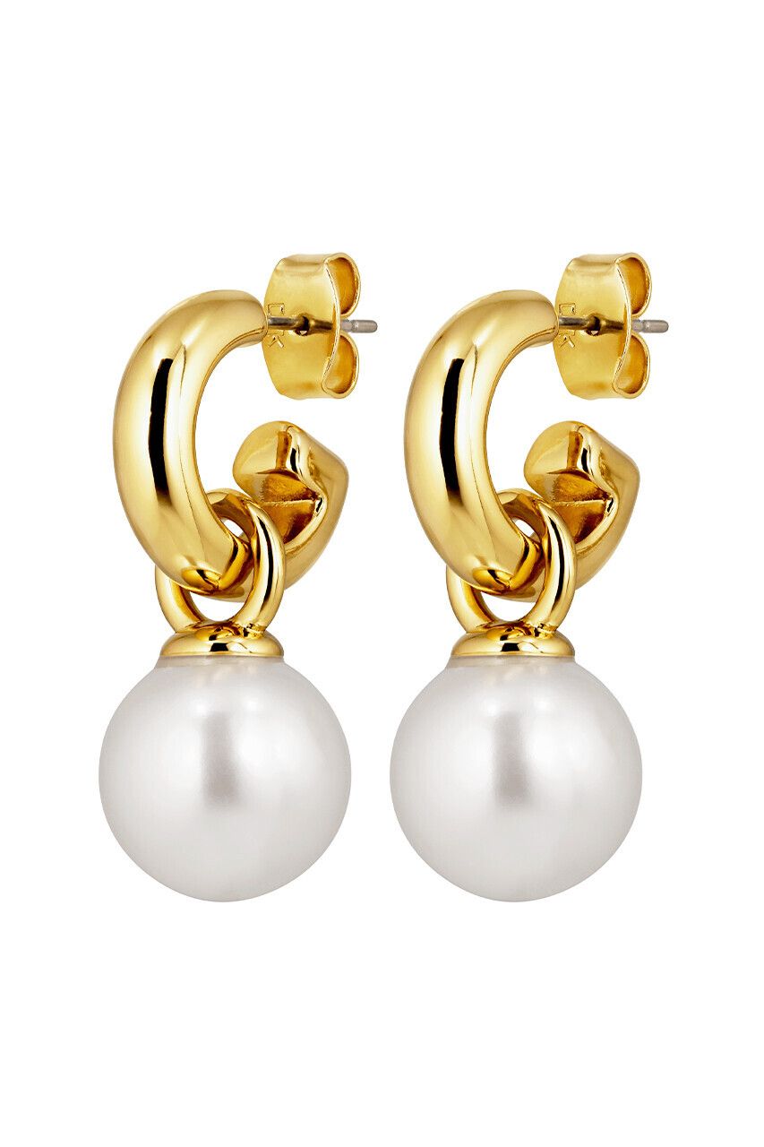 DK Lona gold and pearl hoop earrings