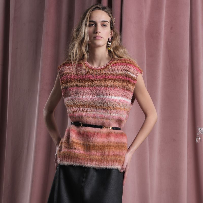 Knitted tank top salmon pink beige mix