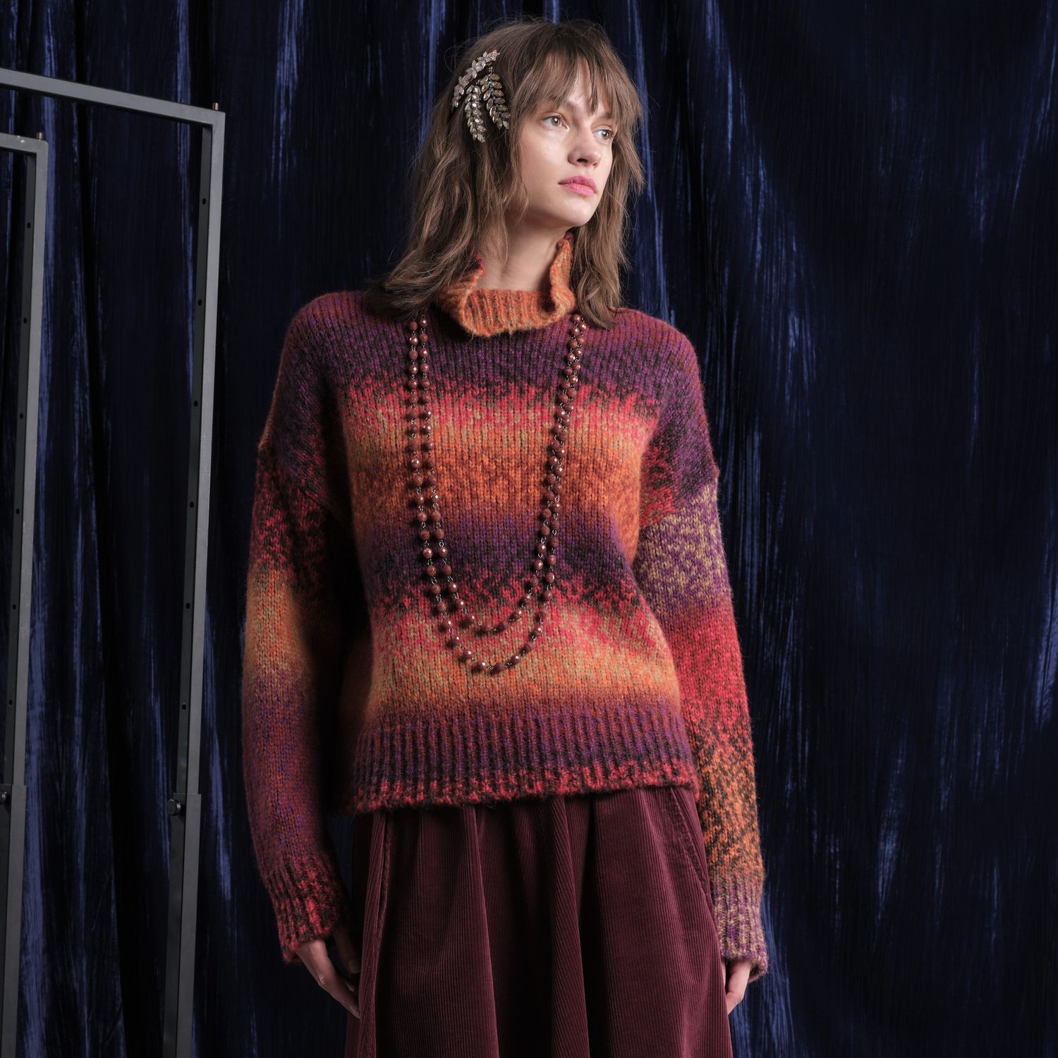 Turtleneck knitted jumper orange mix