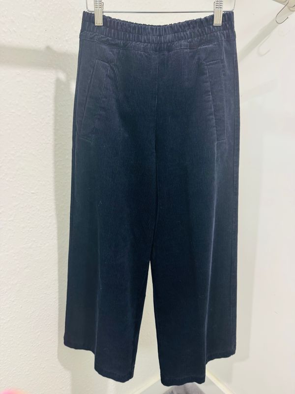 Cropped corduroy wide leg trousers navy