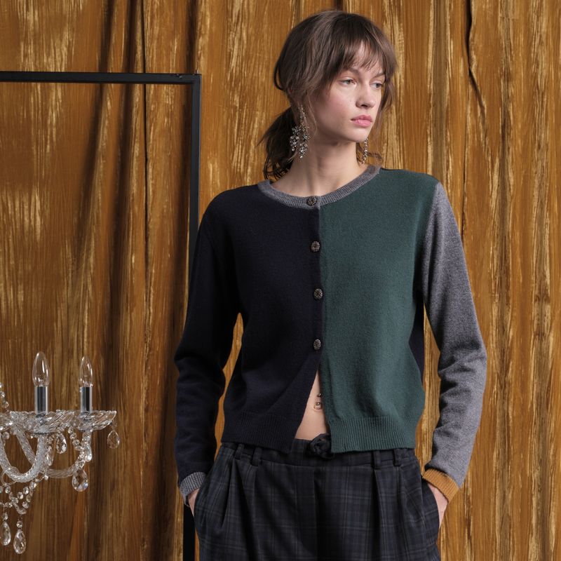 Round neck colour block cardigan