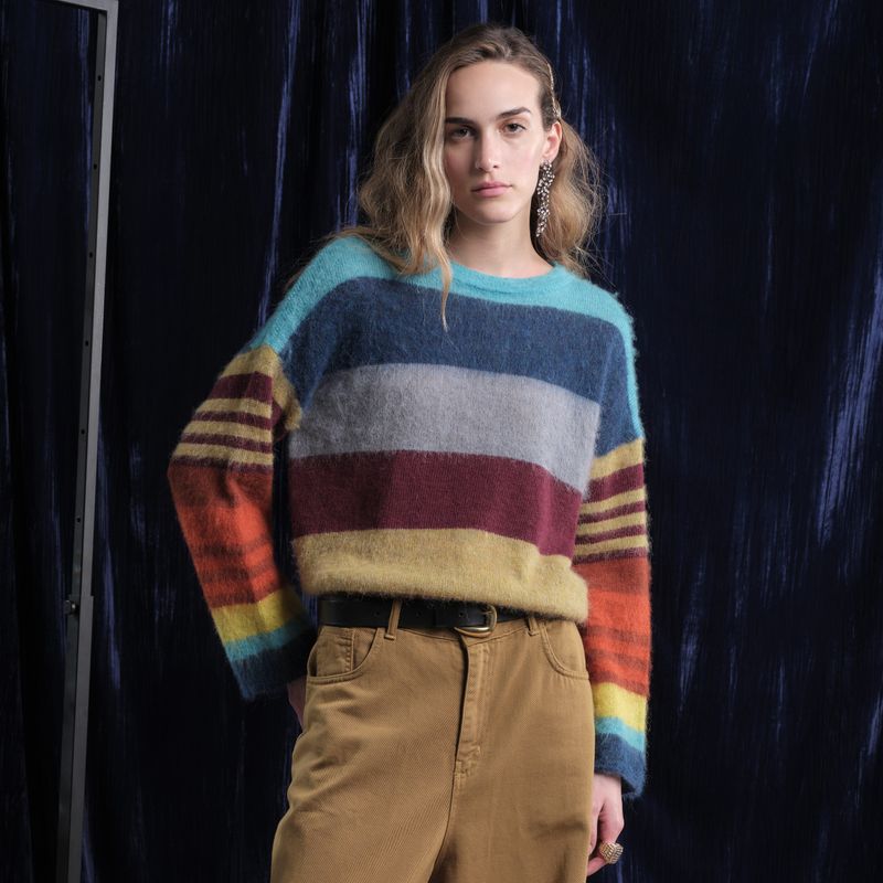 Round neck multicolour knitted jumper