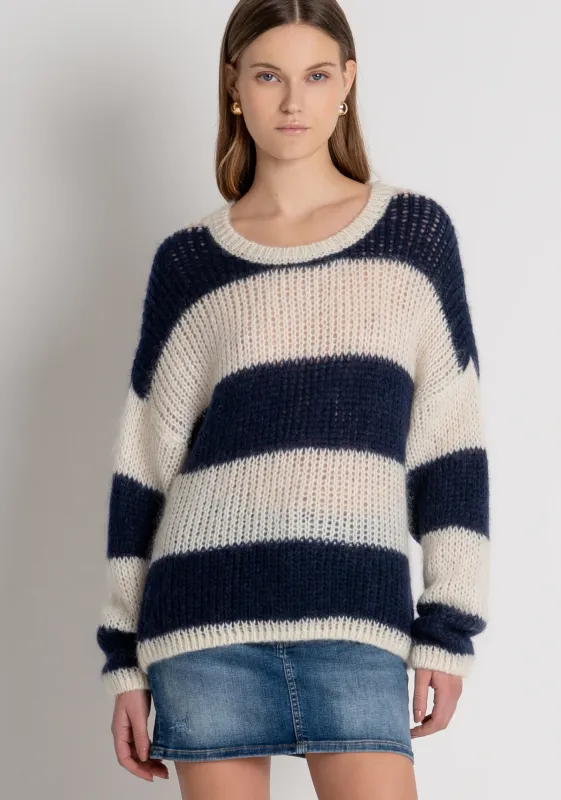 Stripe knitted jumper navy cream