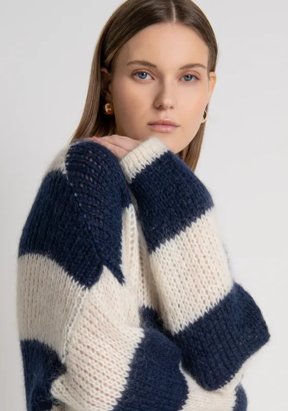 Stripe knitted jumper navy cream