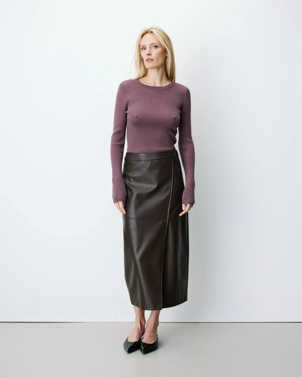 Aenor faux leather skirt chocolate brown