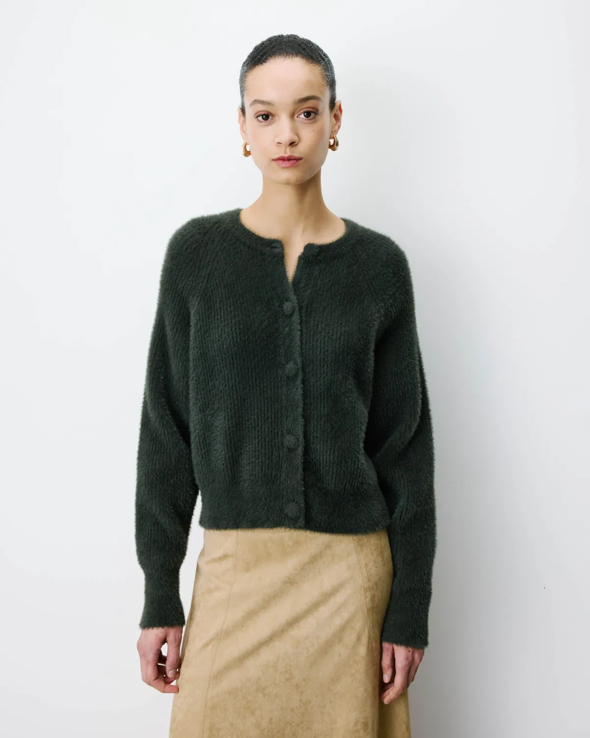 Aleron round-neck cardigan khaki green