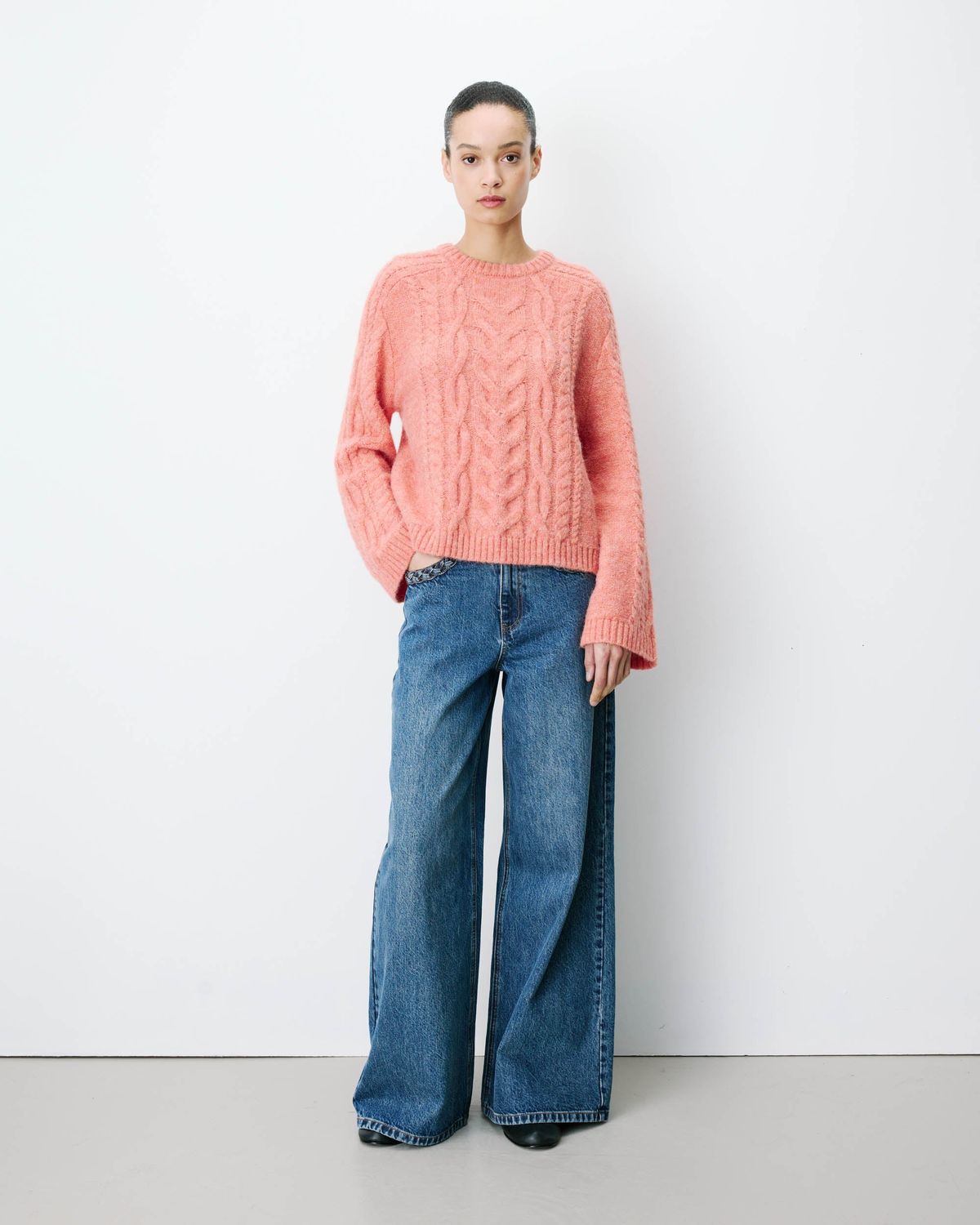 Arcelin knitted jumper with tie back fastening peach