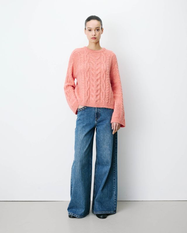 Arcelin knitted jumper with tie back fastening peach