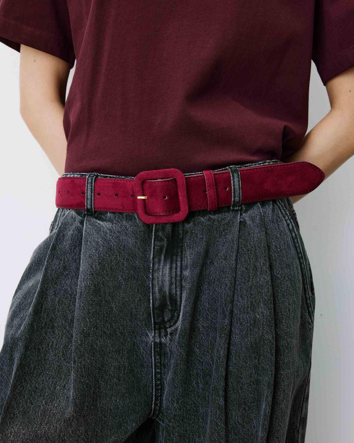 Alvaro faux suede belt cherry red