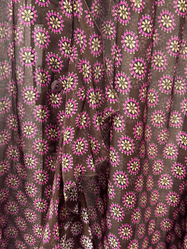 Chiffon blouse with ruffle brown and purple