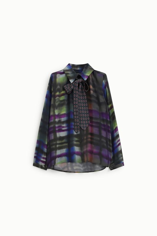 Abstract print shirt with neck tie multicolour