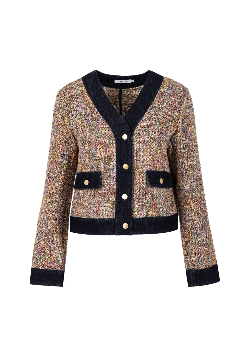 Boucle jacket with denim trim multi