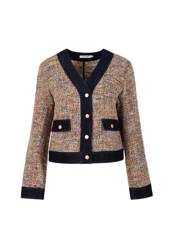 Boucle jacket with denim trim multi