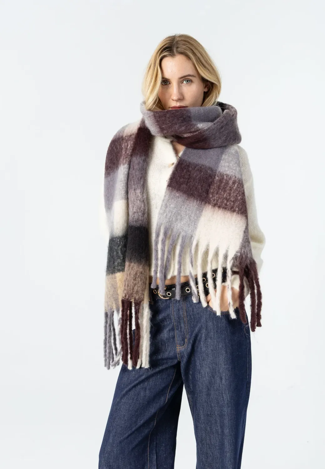 Maren scarf grey and brown check