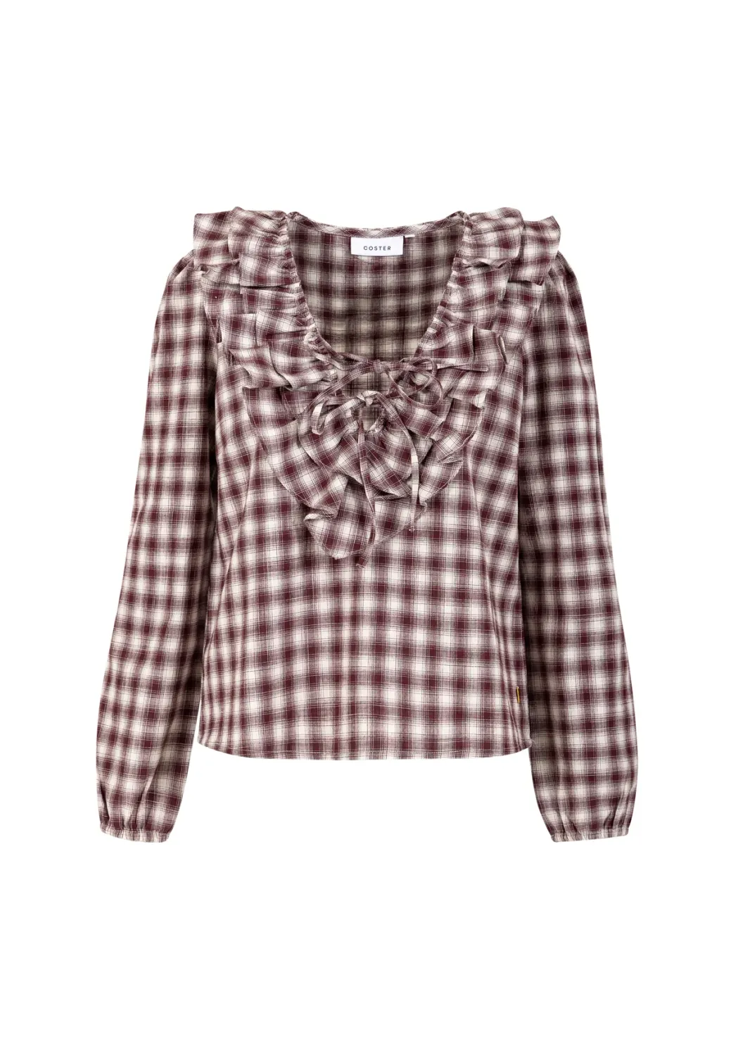 Checked ruffle top cream and bordeaux red