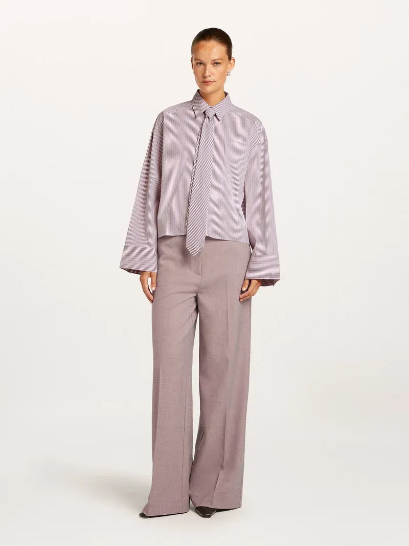 Jessica cropped blouse purple and taupe stripe