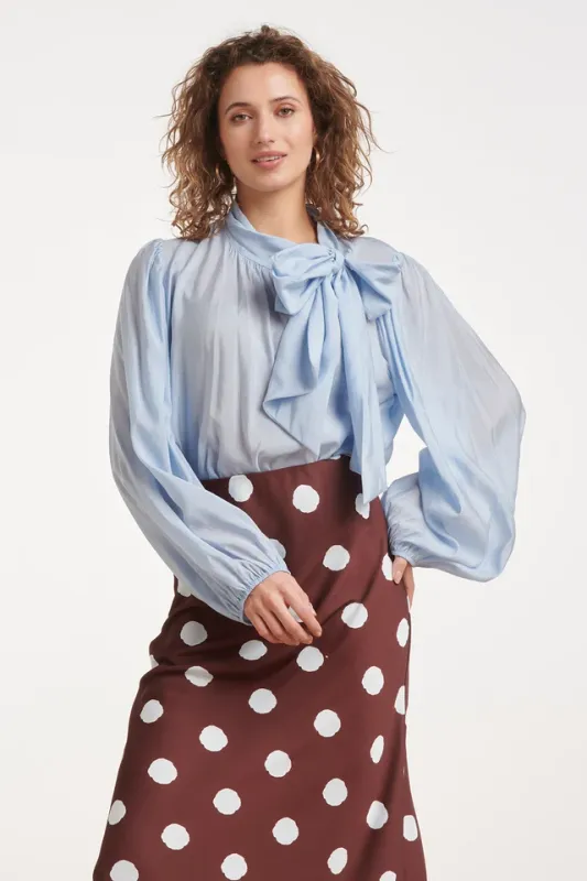 Blouse with bow detail pale blue