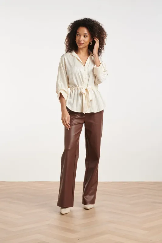 Textured blouse with drawstring waist cream