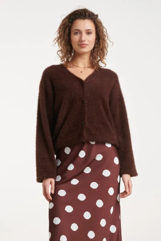 Fluffy cardigan chocolate brown