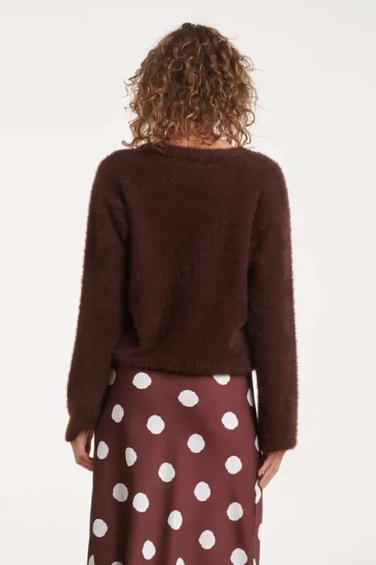 Fluffy cardigan chocolate brown
