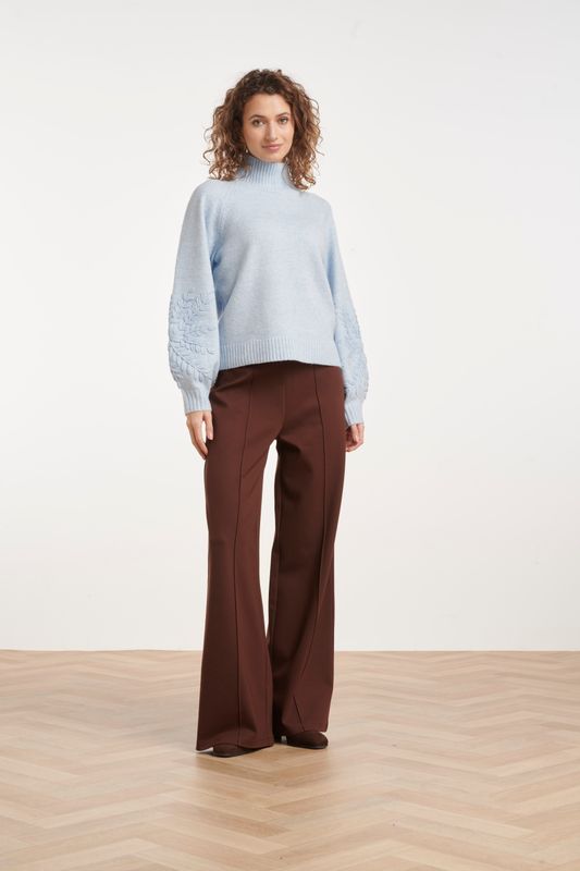 Knitted jumper with embroidered sleeves pale blue